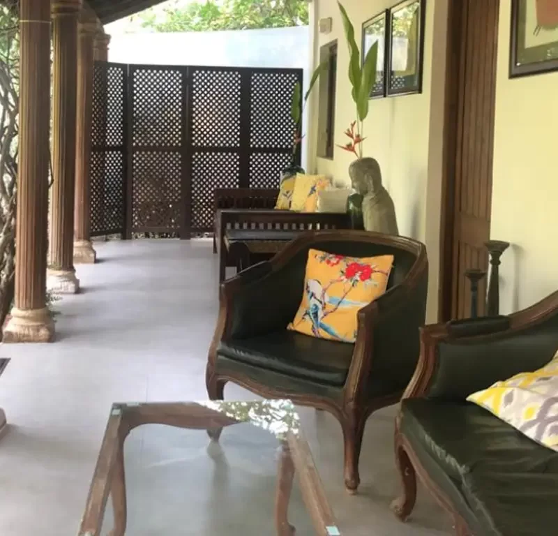 Relaxing sit-out veranda at Casa Mango villa in Alibaug